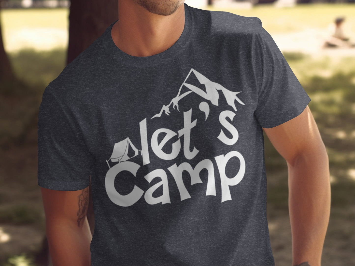 Lets Camp Tent With Mountain T-Shirt