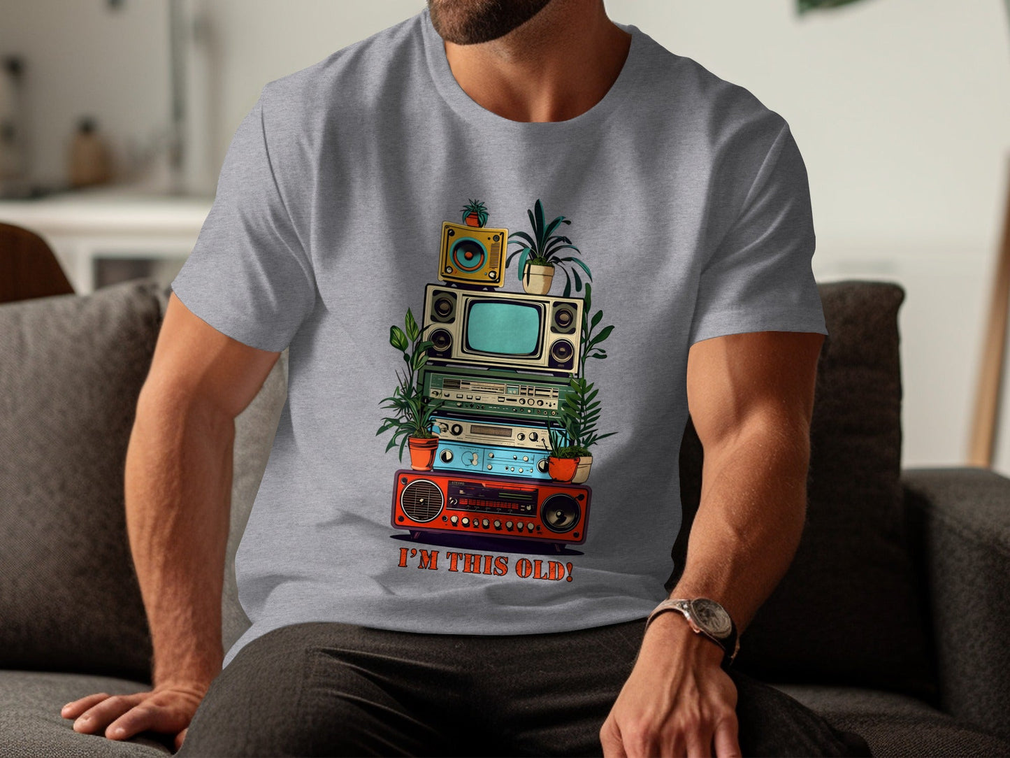I'm This Old Electronics Tower With Plants Graphic T-Shirt