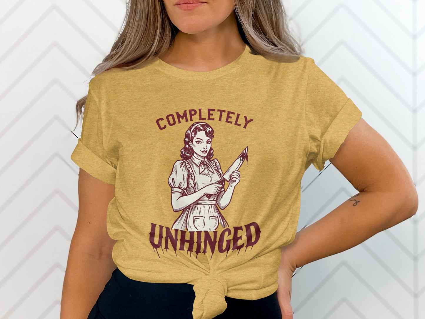 Completely Unhinged Crazy Lady with Knife Funny T-Shirt