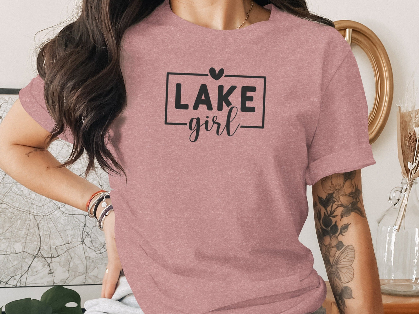 Lake Girl Simple Vector Design Heart Above Graphic T-Shirt