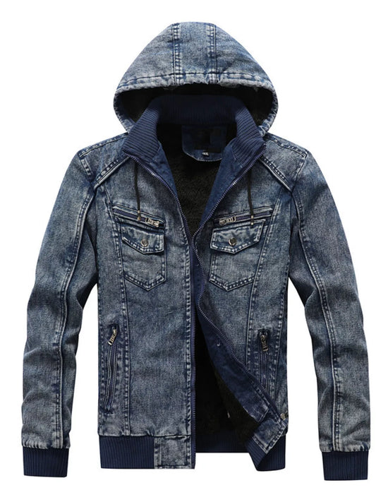 Men's Plus Size Zip Up Hooded Denim Jacket