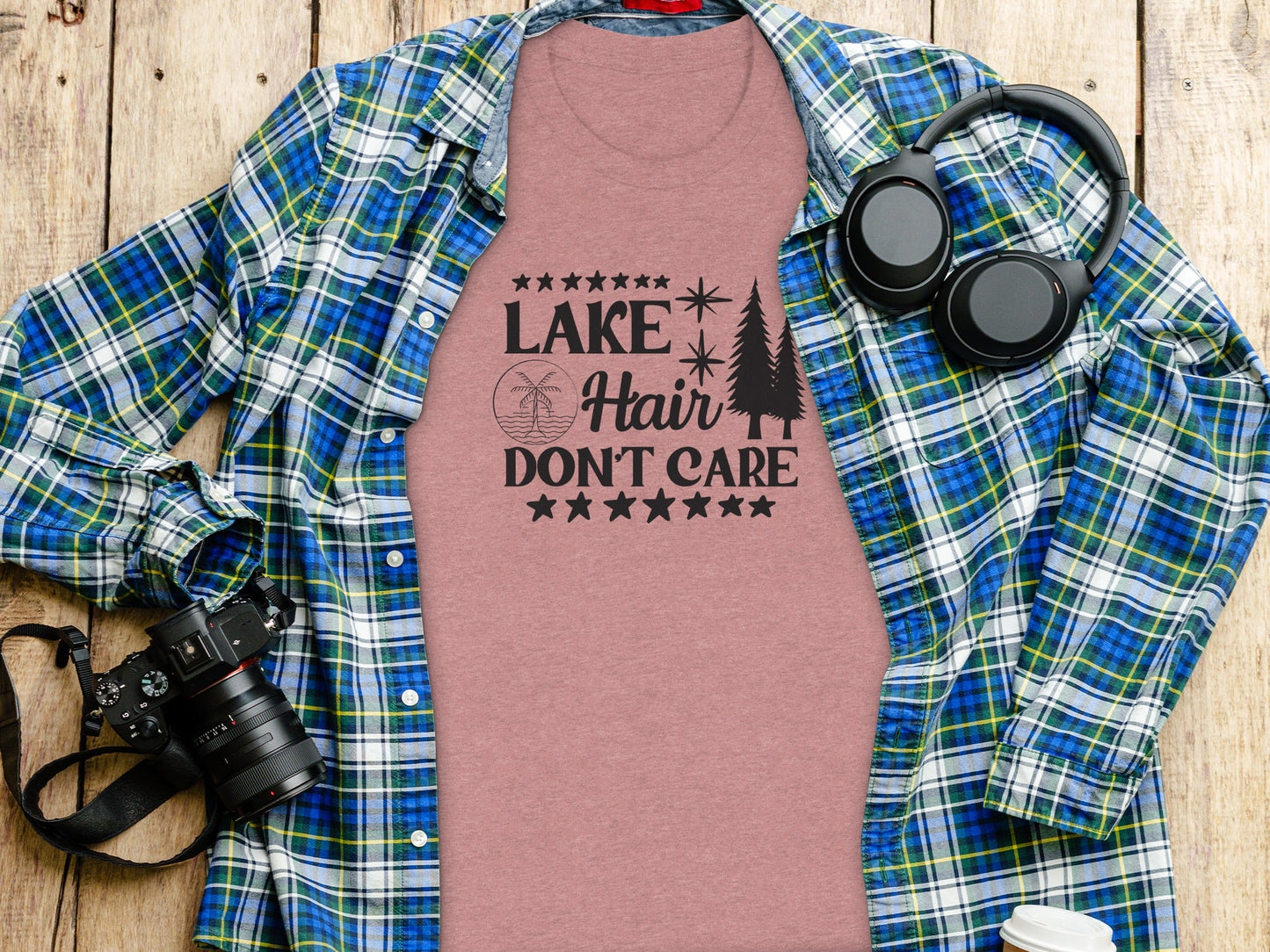 Lake with Hair Don't Care Graphic Image Printed T-Shirt