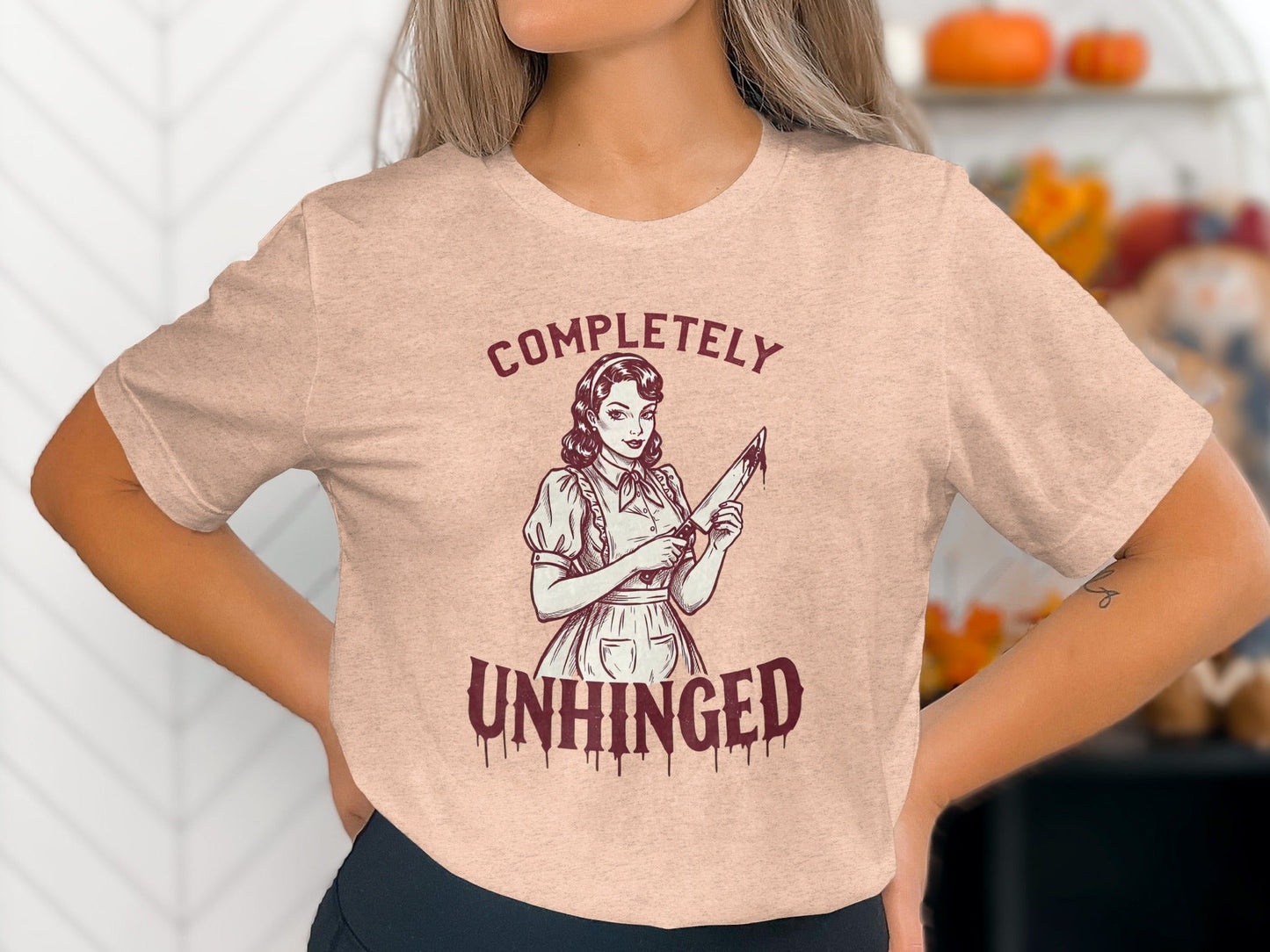 Completely Unhinged Crazy Lady with Knife Funny T-Shirt