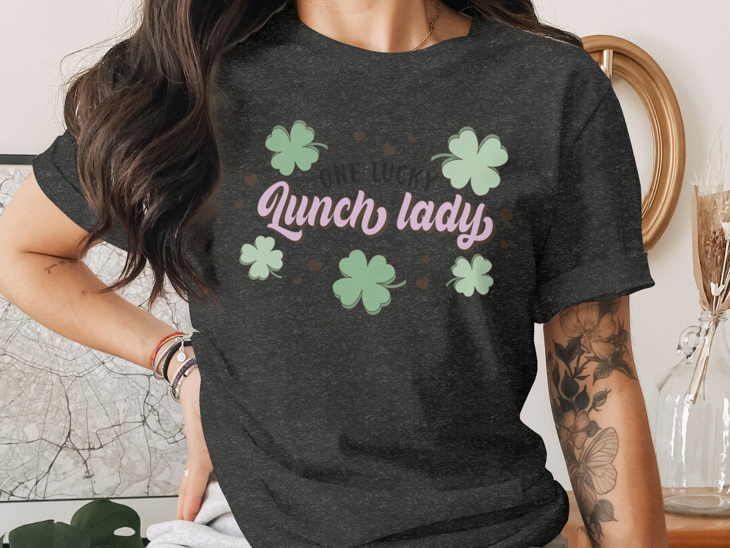 One Lucky Lunch Lady With Clovers St Patricks Day T-Shirt