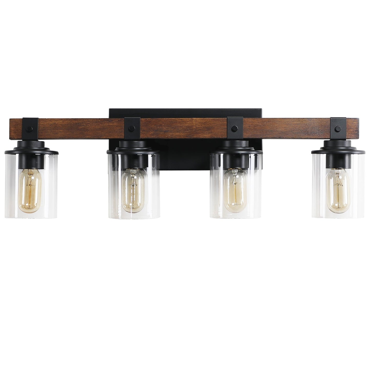 27" 4-Light Modern Farmhouse Bathroom Wall Sconce with Wood Accent