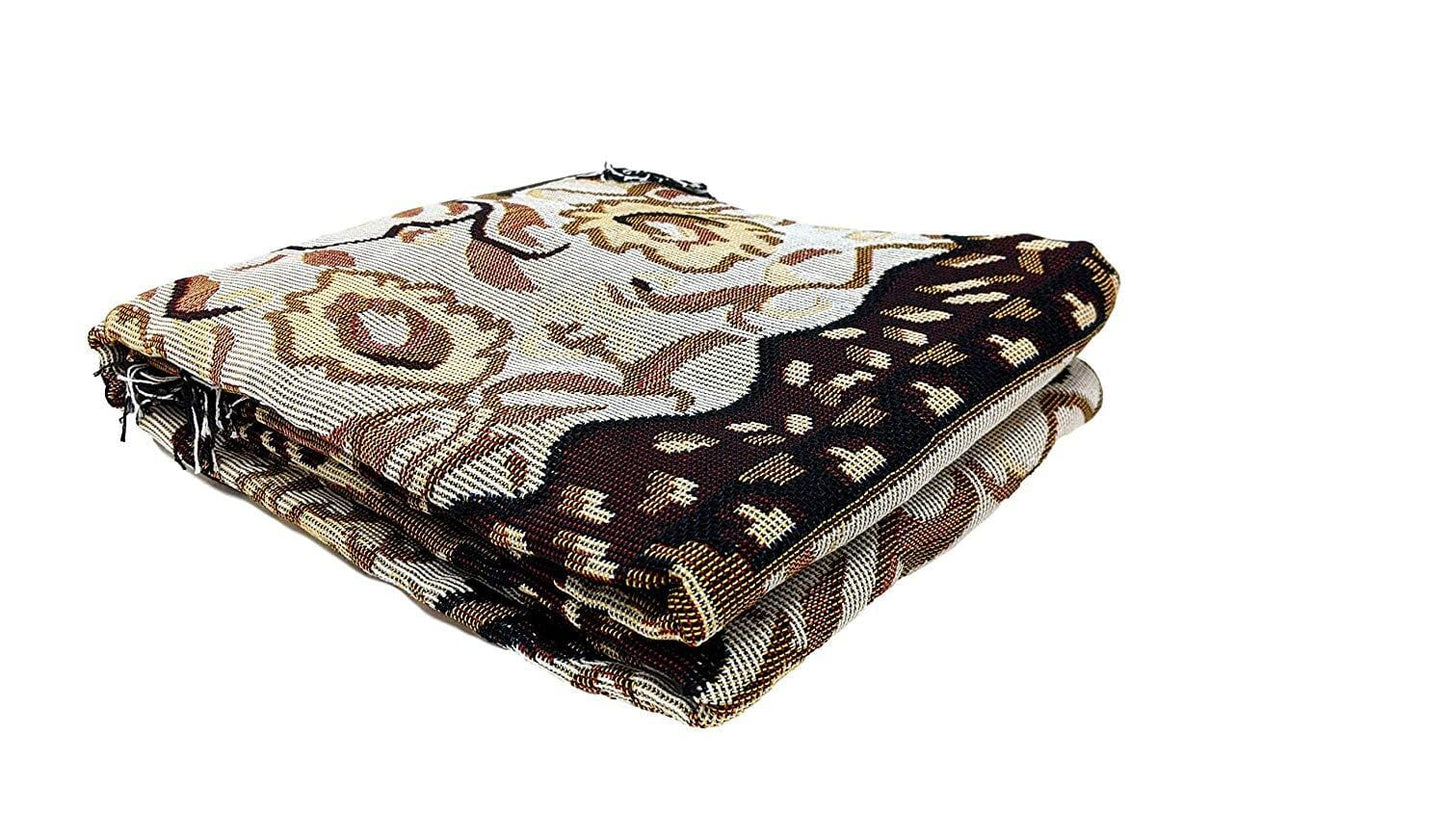 DaDa Bedding Elegant Tapestry Throw Blanket, Golden Persian Style Rug Ornate Floral - 50” x 60” (7175)