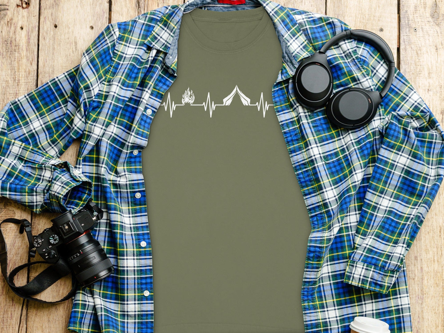 Camping Fire Tent Heartbeat Outdoor Adventure Long Sleeve T-Shirt