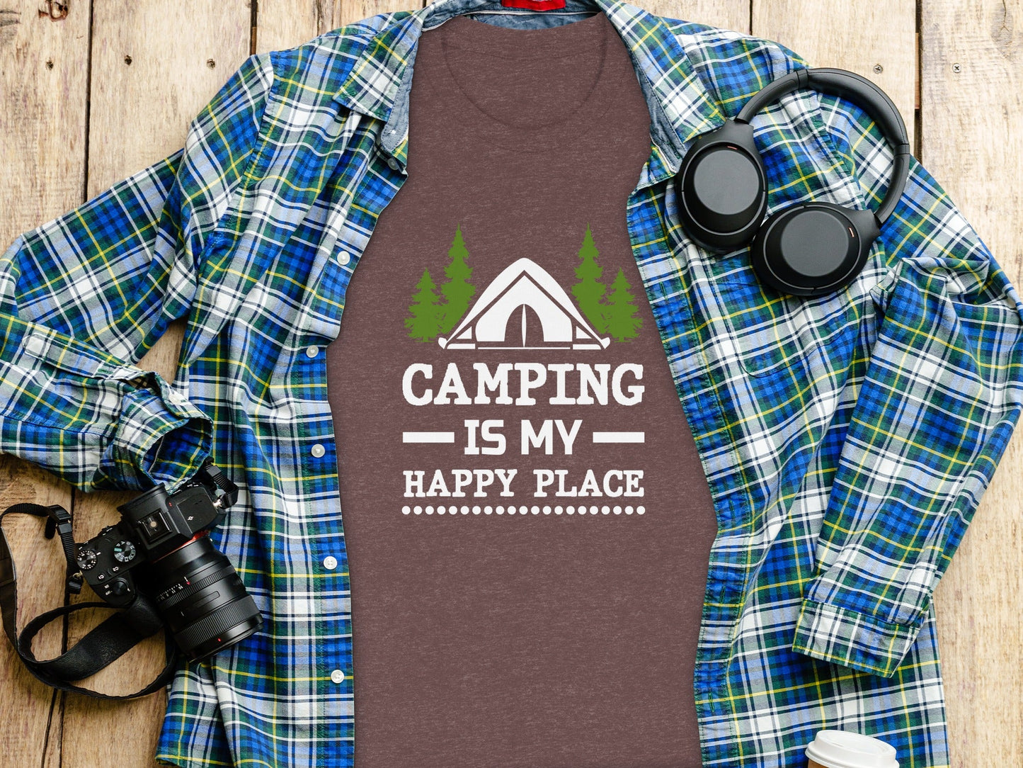 Camping Is My Happy Place Tent And Trees Graphic T-Shirt