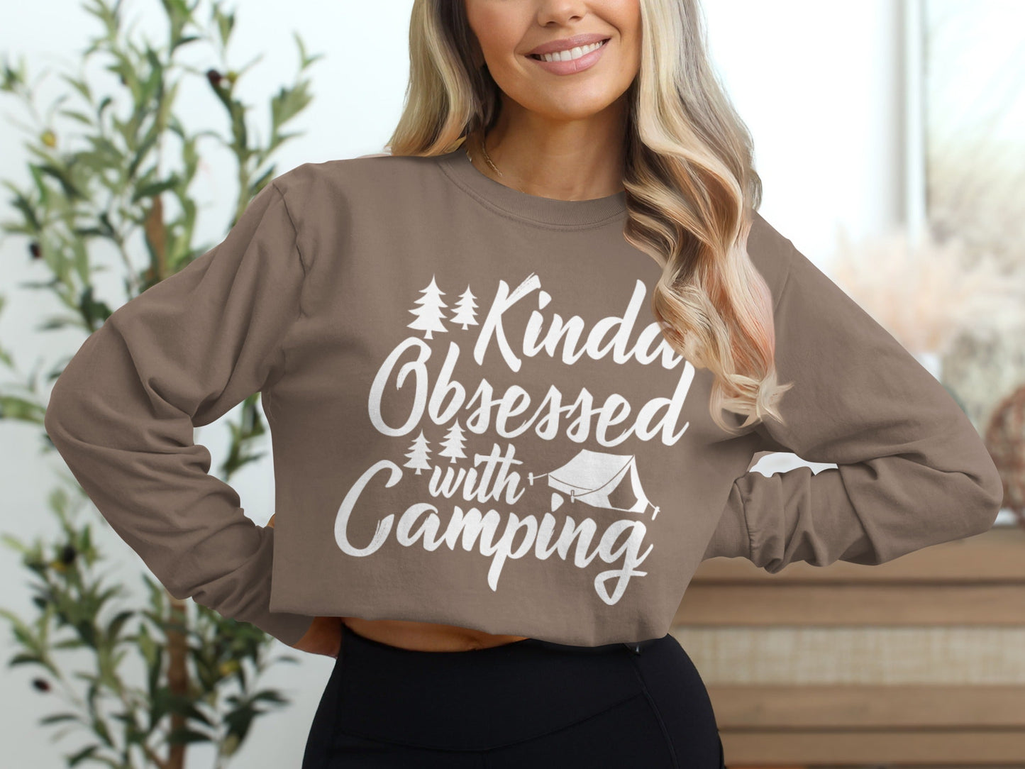 Kinda Obsessed With Camping Cute Graphic Long Sleeve T-Shirt