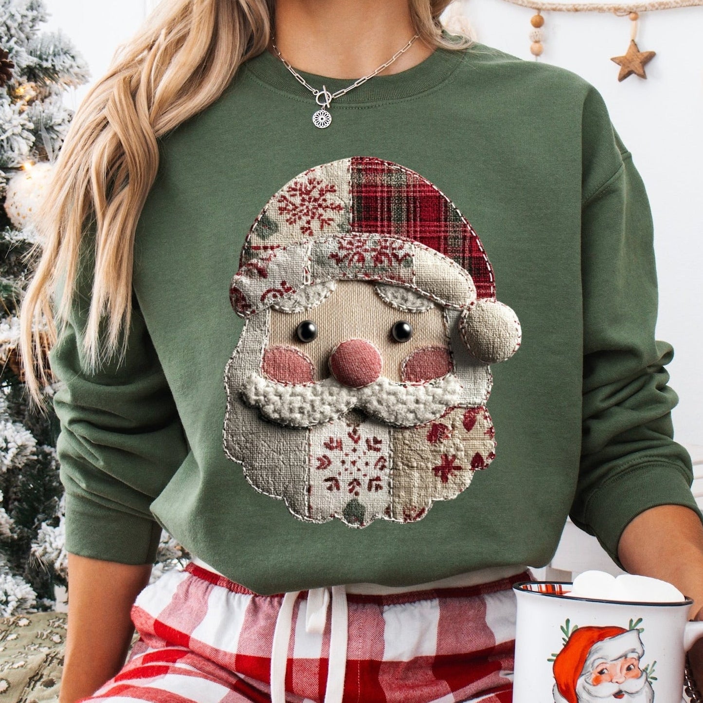 Santa faux burlap clear film screen print