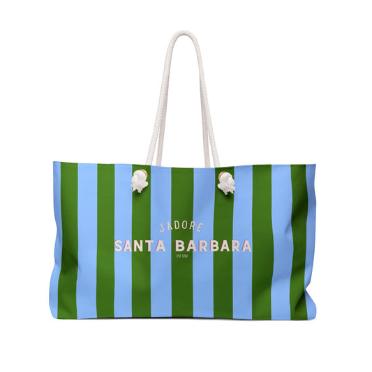 J'adore Santa Barbara Striped Weekender Bag — Green & Ice Blue Beach Tote