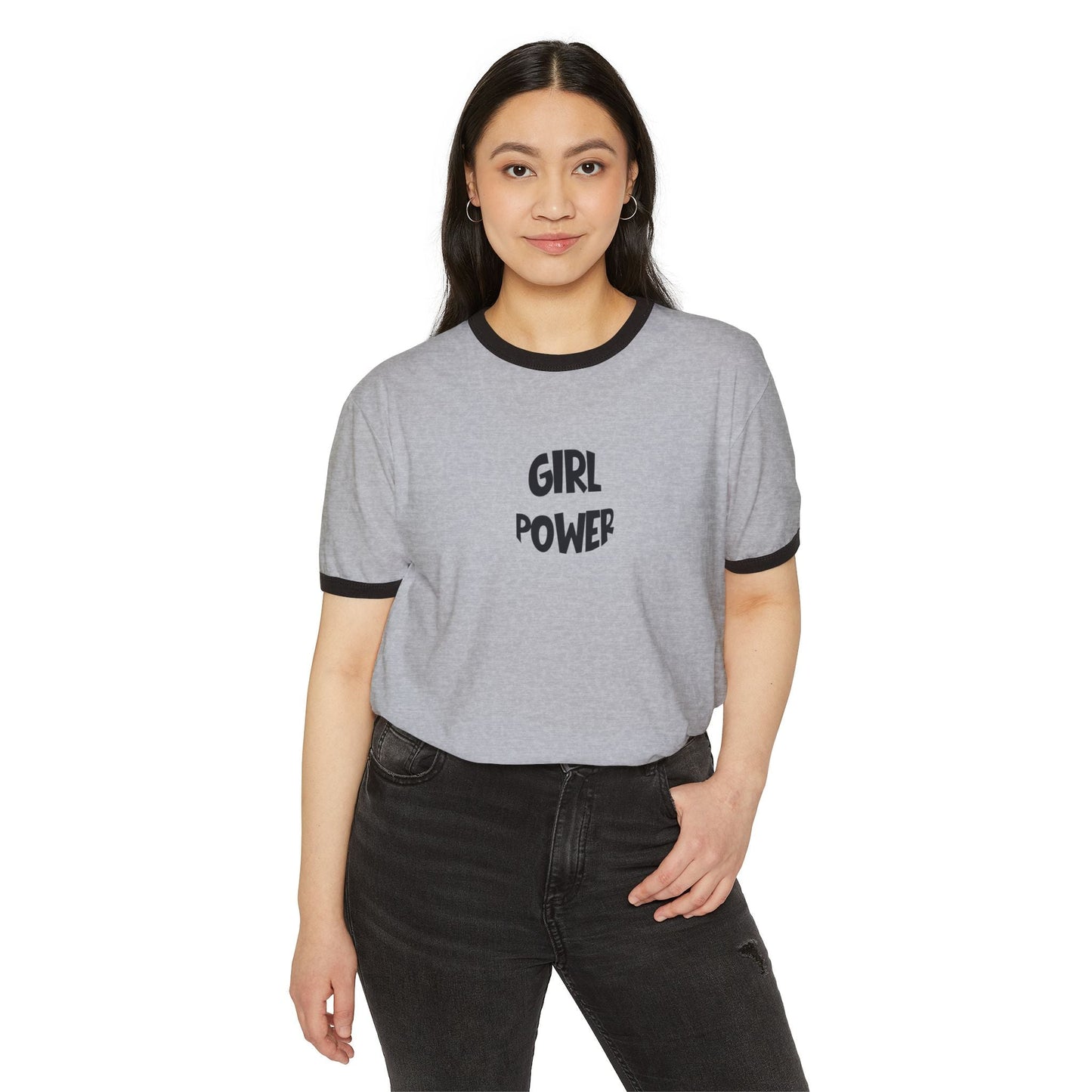 Girl Power Ringer Tee — Retro Feminist Graphic T-Shirt