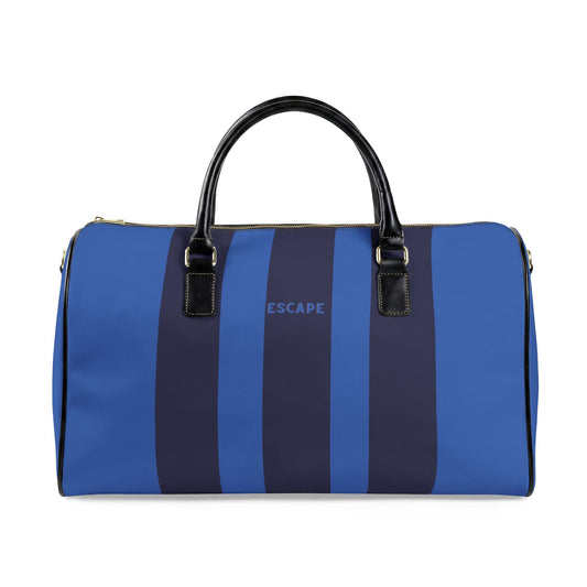 ESCAPE Vegan Leather Travel Bag — Royal Blue Stripes Unisex Duffle