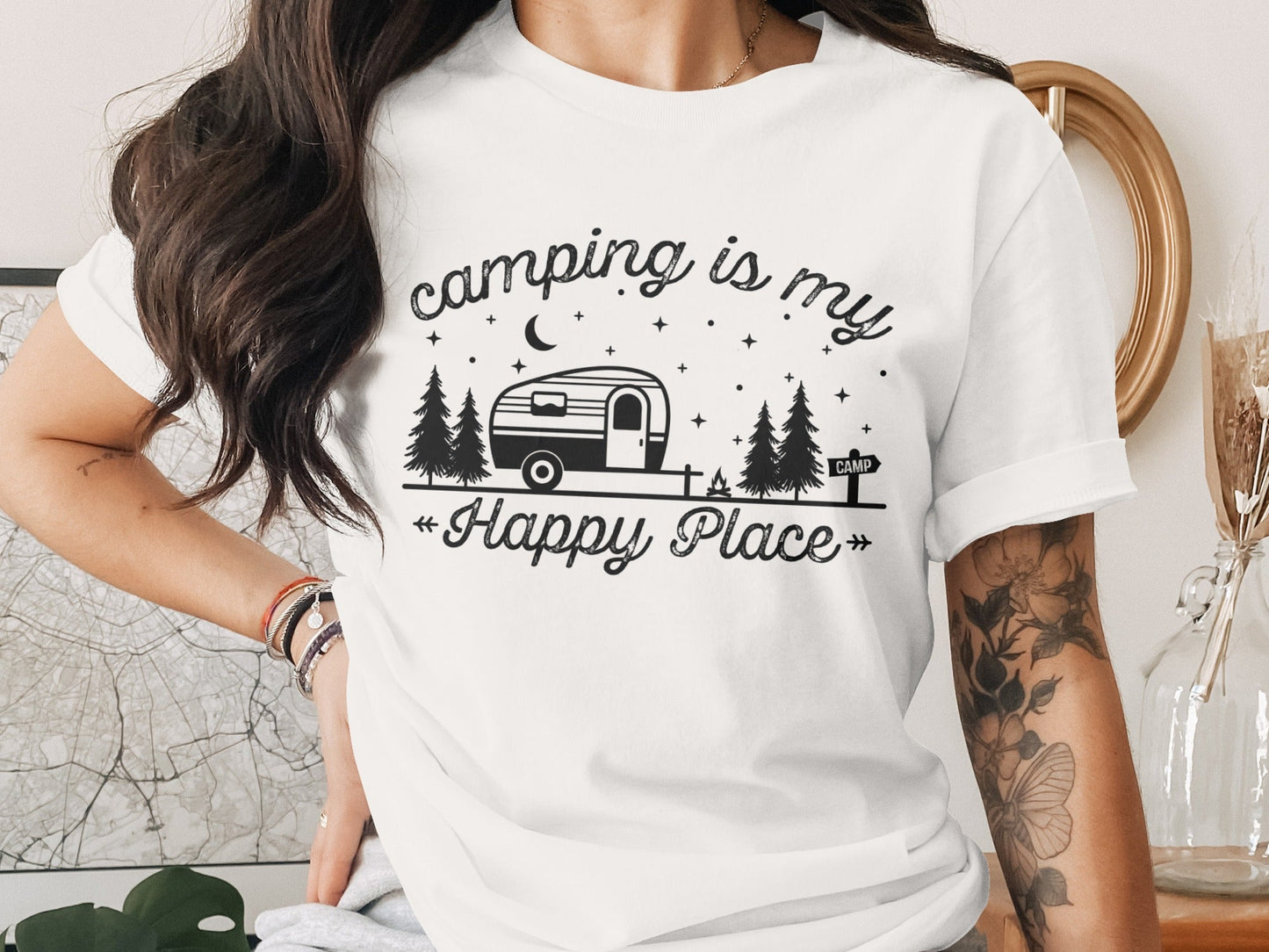 Camping Is My Happy Place Adventure Graphic T-Shirt