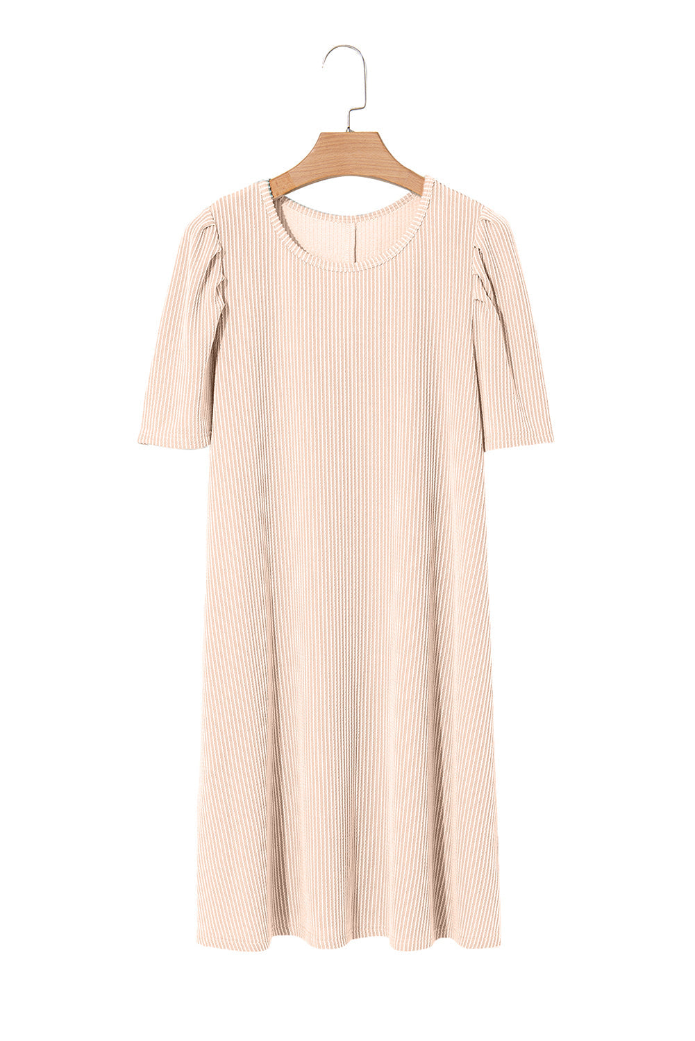 Bright Pink Corded Crew Neck Puff Sleeve Mini Dress