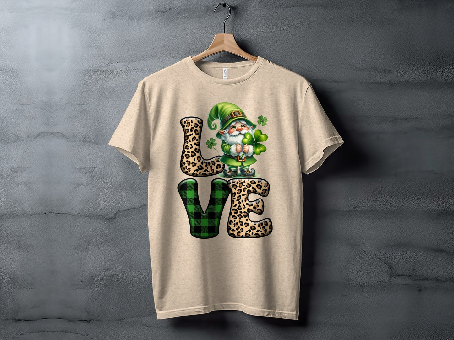 St Patricks Day Gnome T-Shirts, Leopard Print LOVE, Lucky Clover T-Shirts, Irish T-Shirts, Green Plaid T-Shirts, Unique St Paddys Day