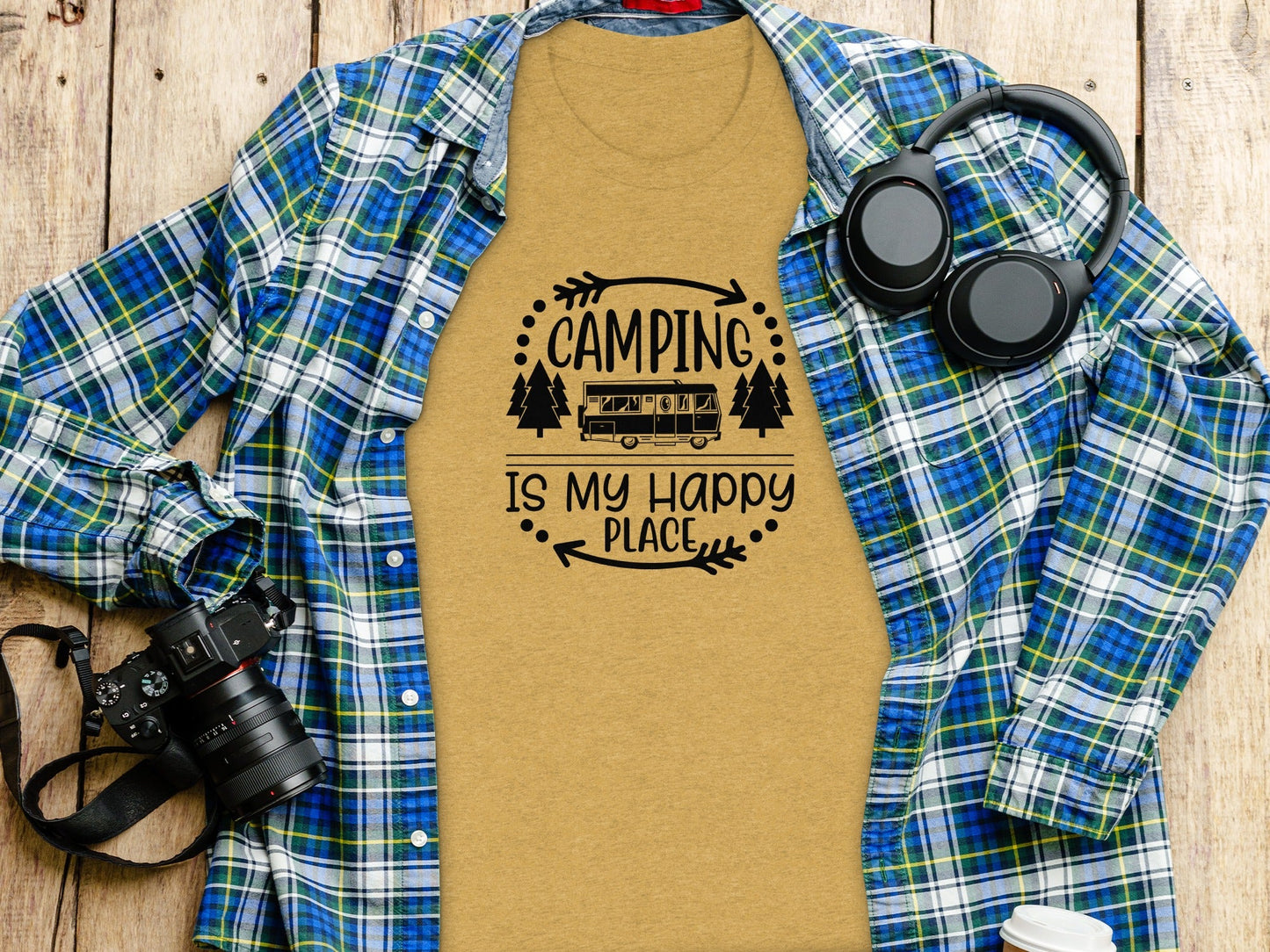 Camping is My Happy Place With Campervan T-Shirt