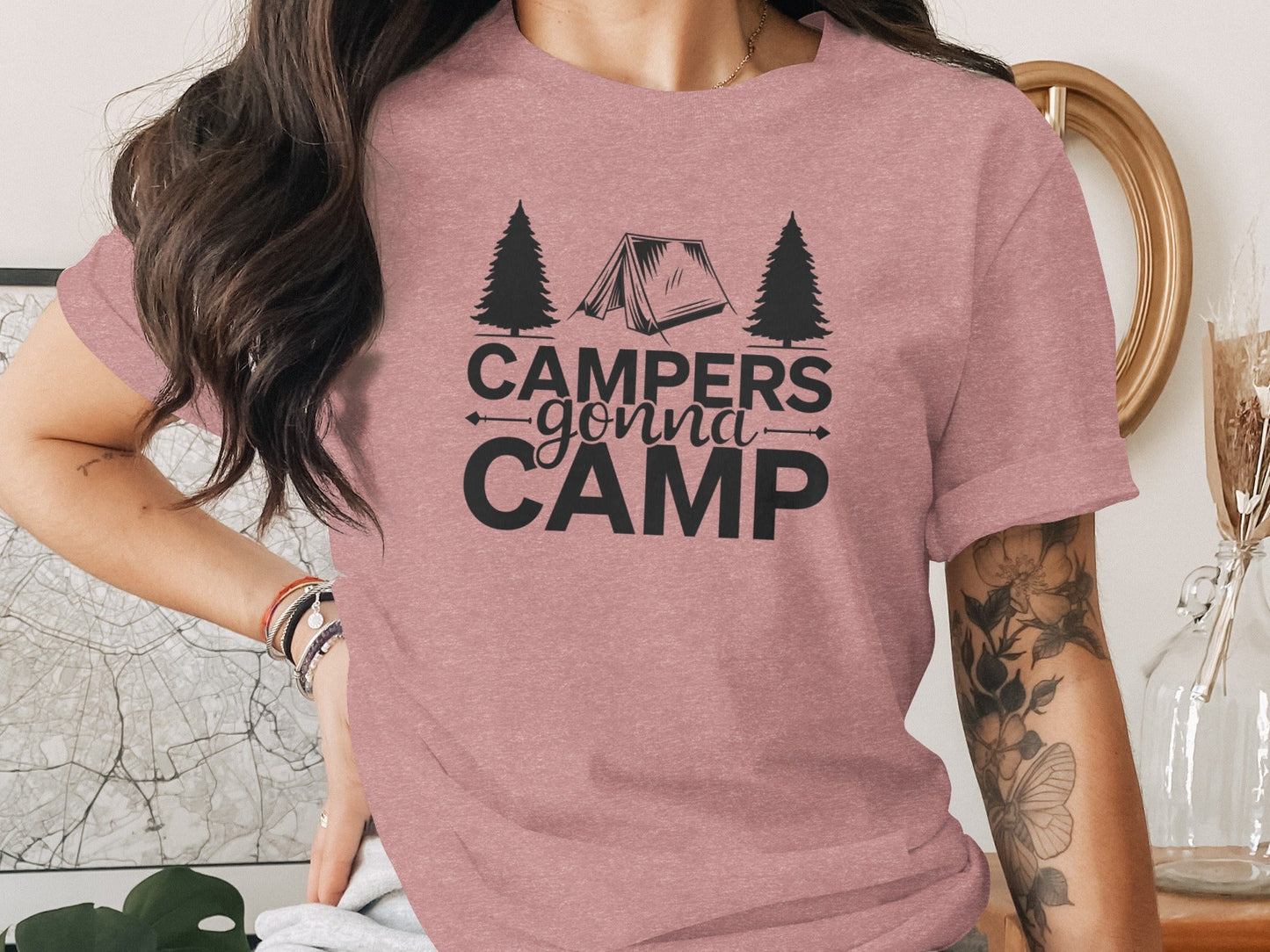 Campers Gonna Camp Tent and Trees Design Graphic T-Shirt
