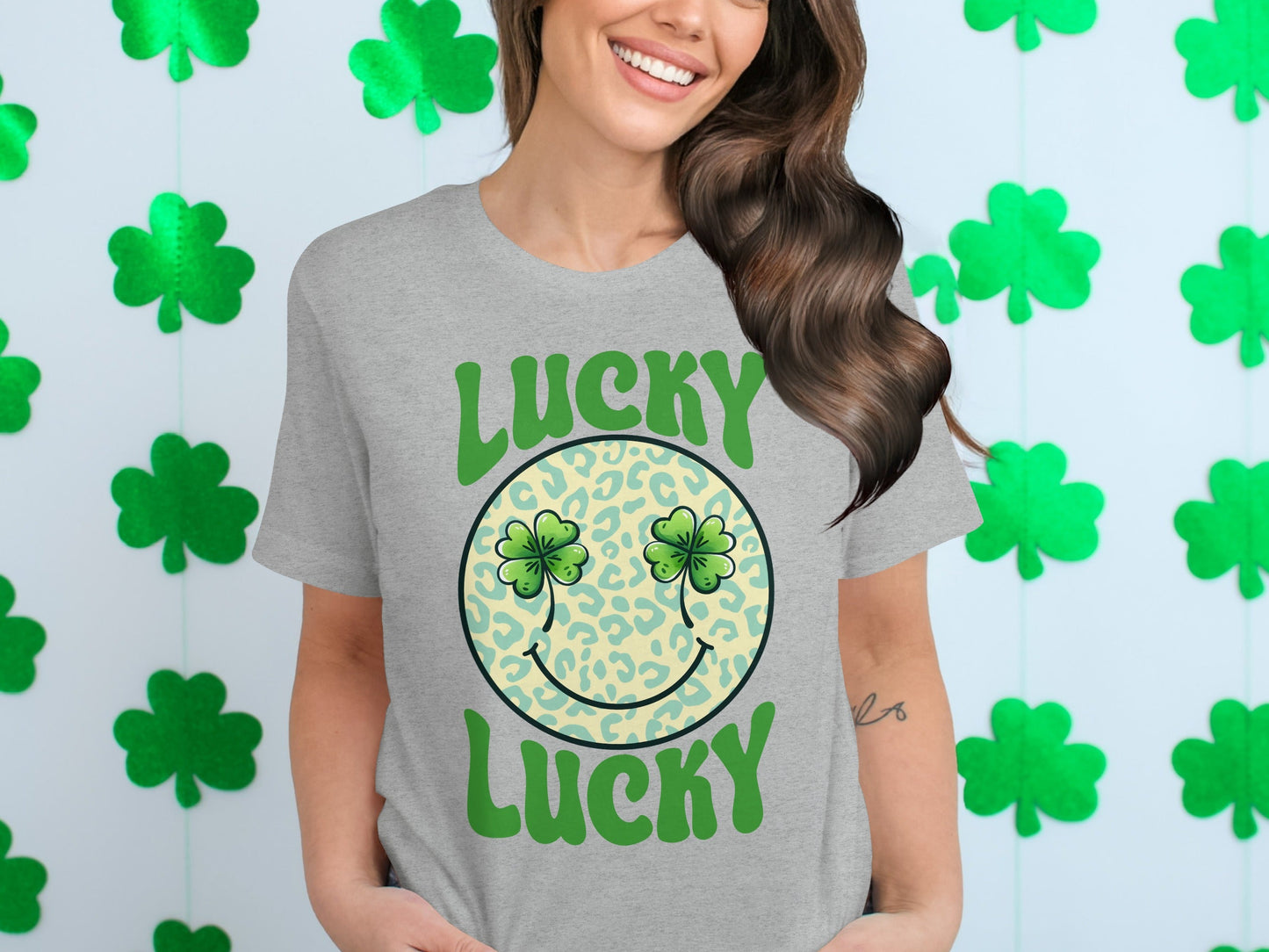 Lucky Clover Smiley Face T-Shirts, Retro St Patricks Day Apparel, Good Luck Outfit, Irish Celebration Shirts, Retro Lucky Tee