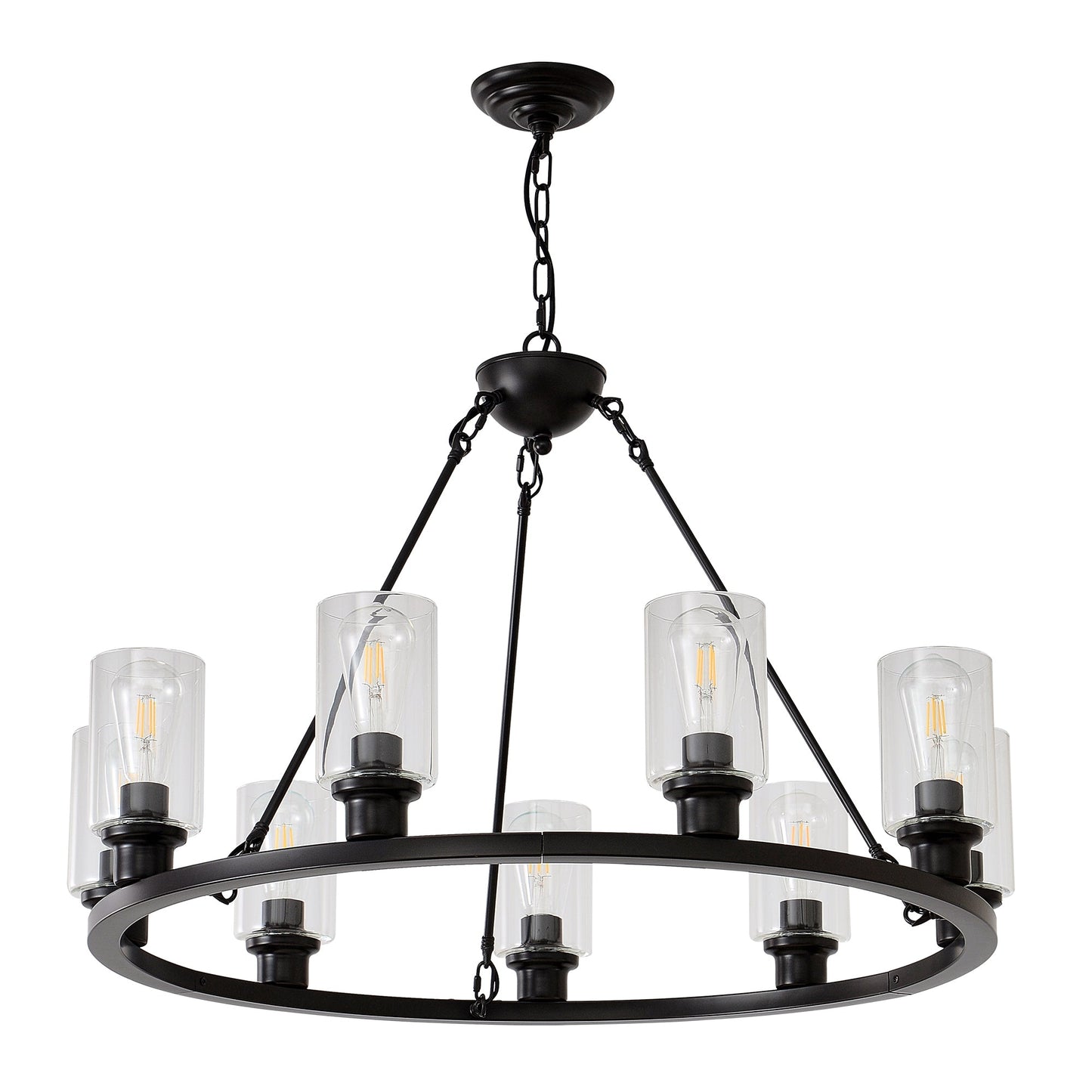 9-Light Black Wagon Wheel Chandelier
