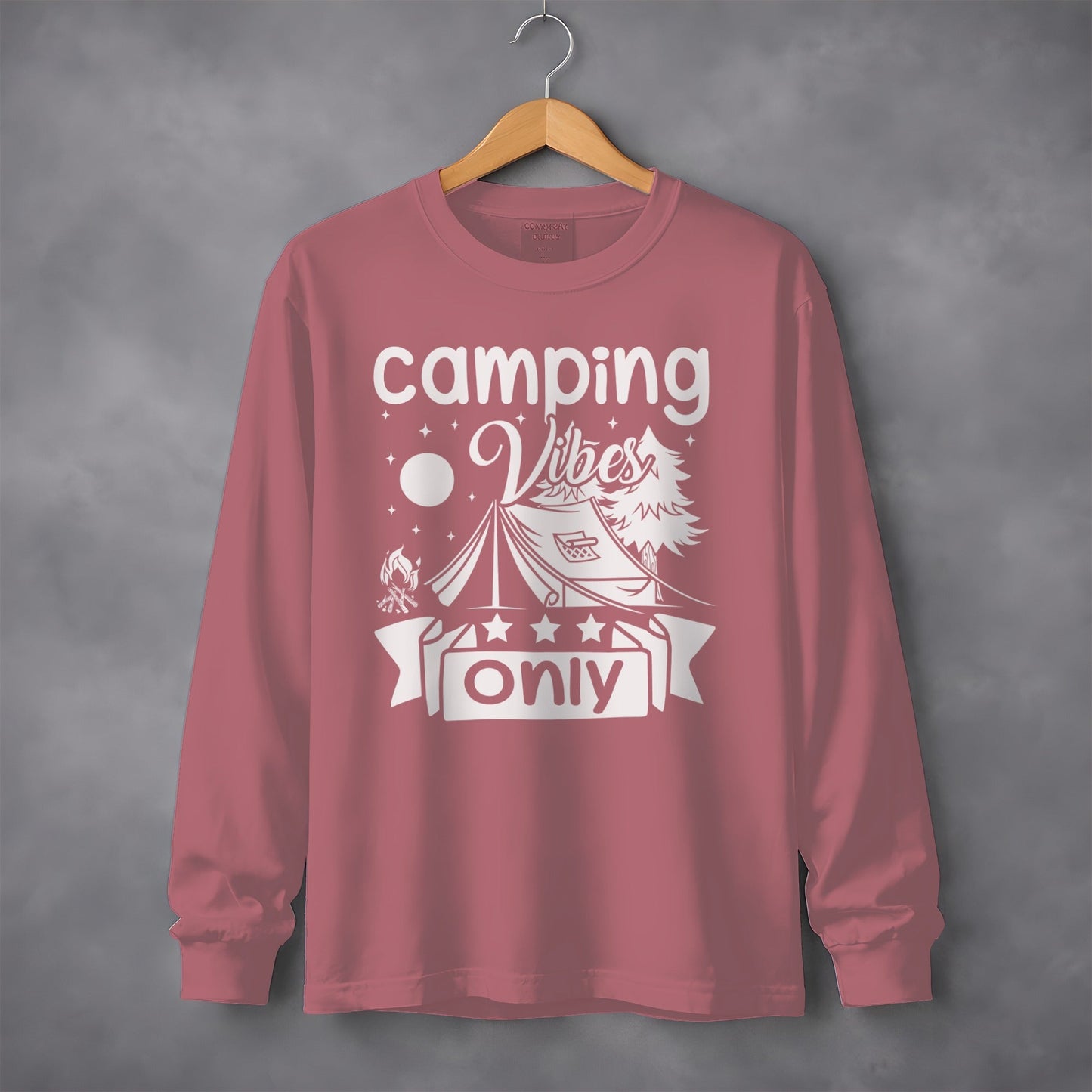 Camping Vibes Stars Only With Tent Graphic Long Sleeve T-Shirt
