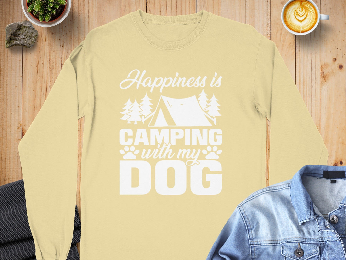 Happiness Is Camping With My Dog Great Outdoor Adventure Long Sleeve T-Shirt