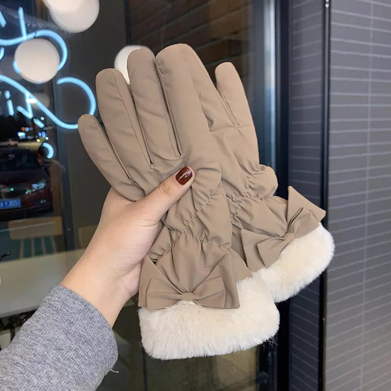 Warm Fleece Lined Bow Gloves