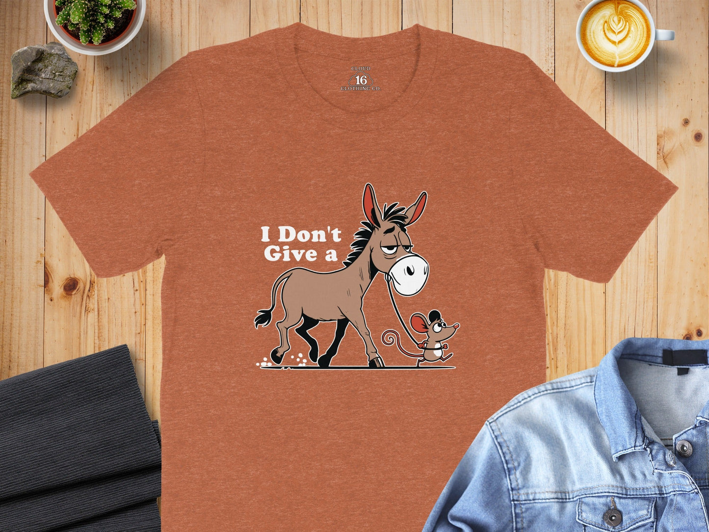 Funny Mouse Walking a Donkey Cartoon Graphic T-Shirt