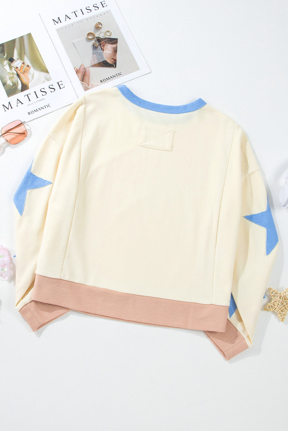 Beige BASEBALL SEASON Graphic Star Heat Transfer Printing Game Day Sweatshirt