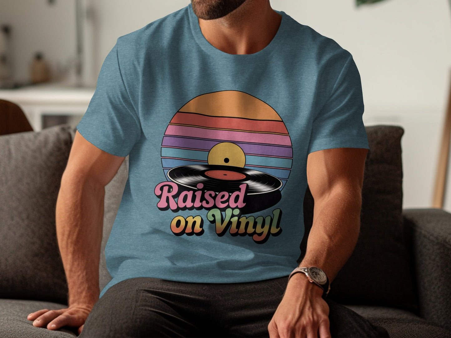 Raised On Vinyl Vintage Retro Style Design Graphic T-Shirt