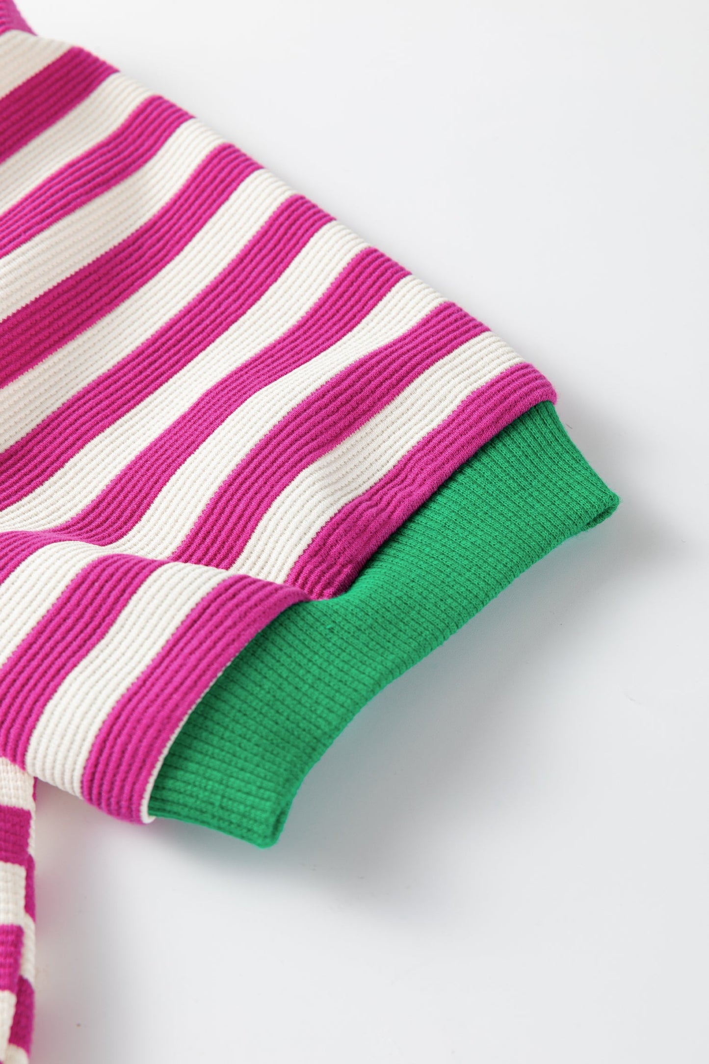 Kimberly Stripe Short Puff Sleeve Contrast Trim Round Neck Tee