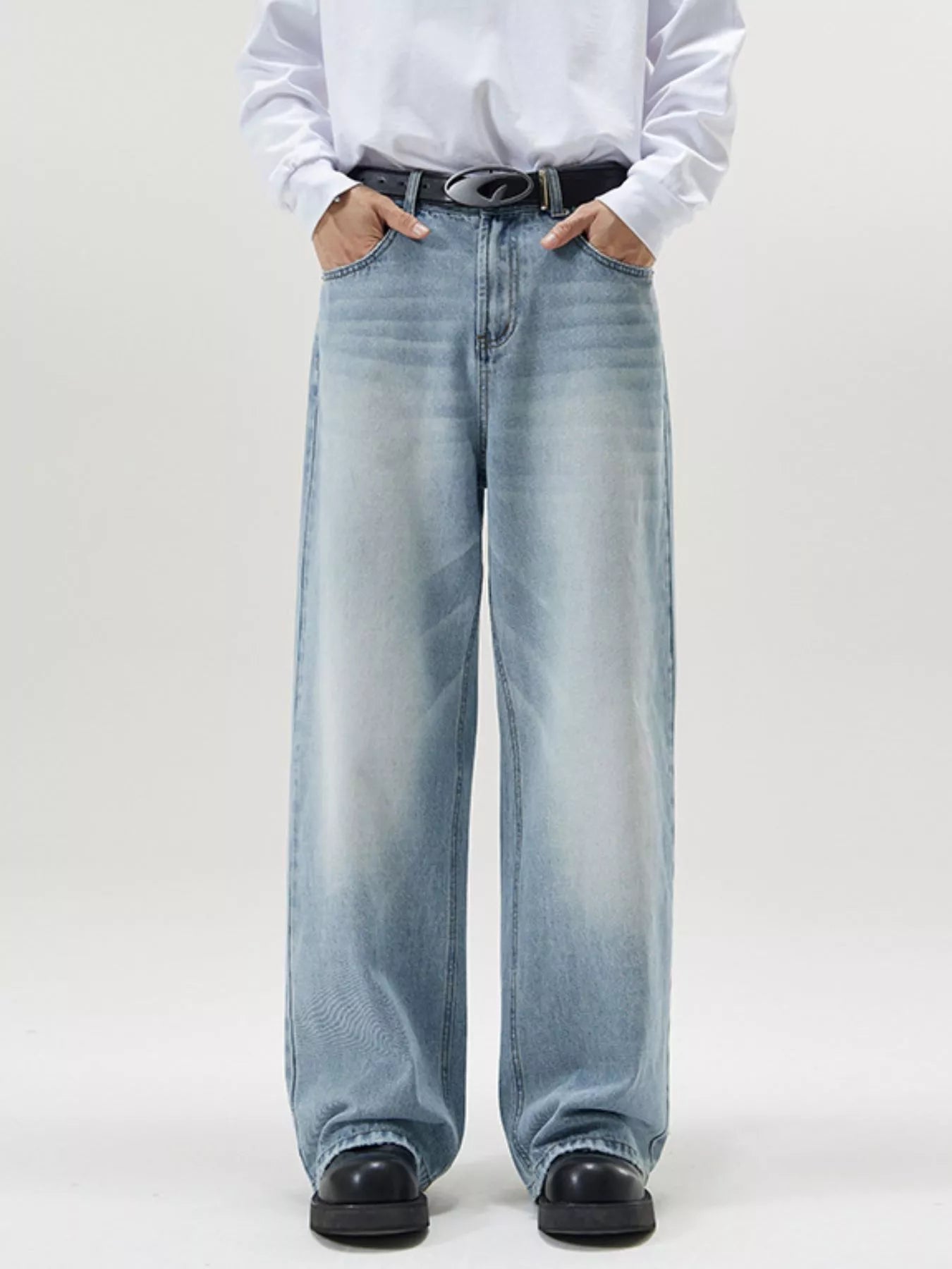 Men's Full Size Wash Wide Leg Jeans Plus Size