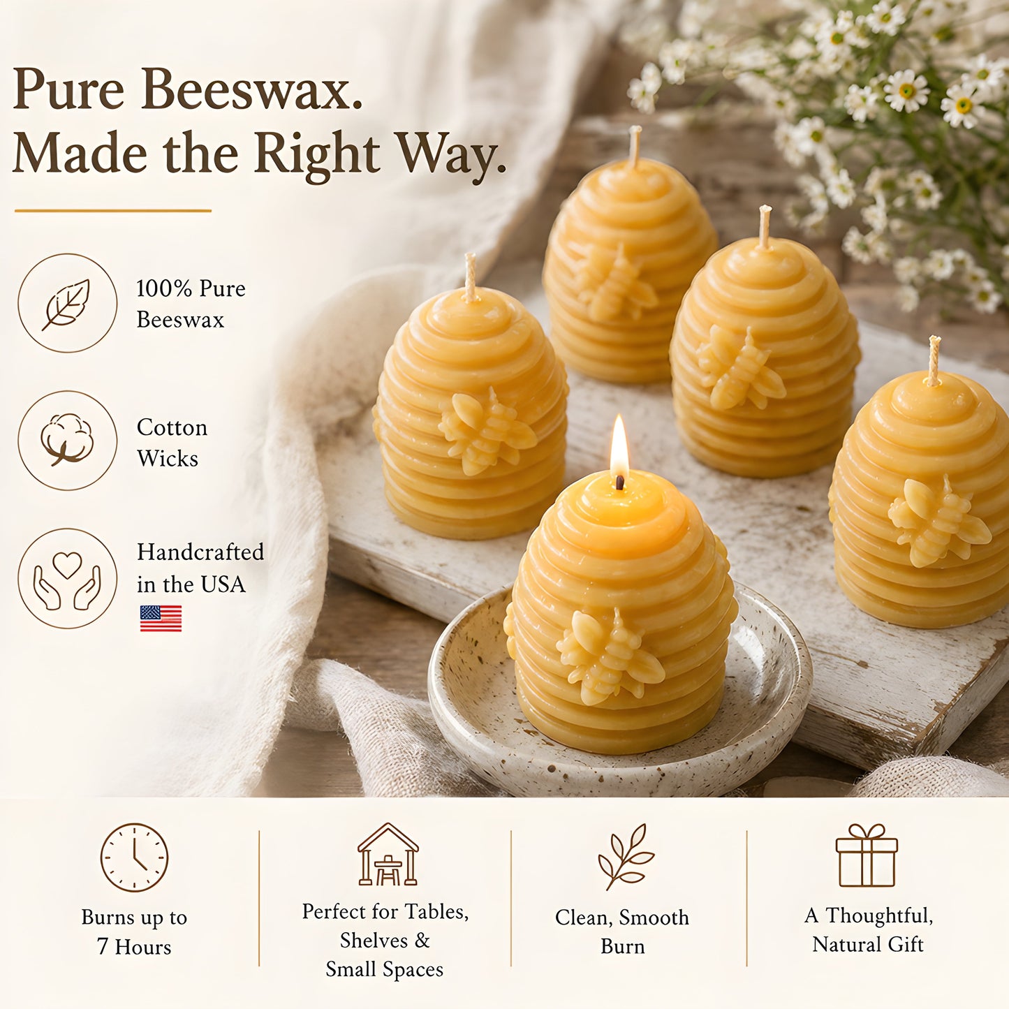 Beehive Skep Votive Beeswax Candles