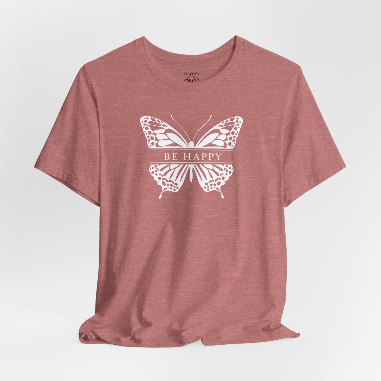 Be Happy Butterfly Tee - Womens Eco-Friendly T-Shirt - Positive Vibes Nature Lover Gift