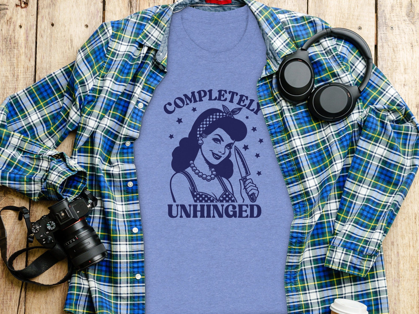 Retro Completely Unhinged Woman Holding Knife T-Shirt