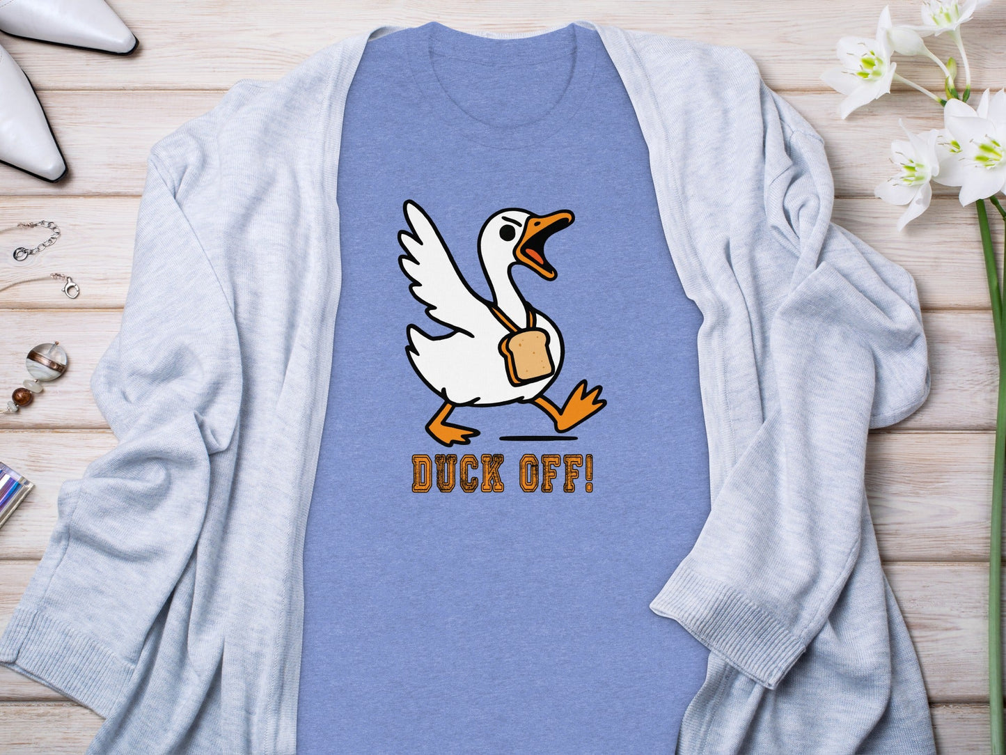 Duck Off Funny Angry Goose with Bread Slice T-Shirt