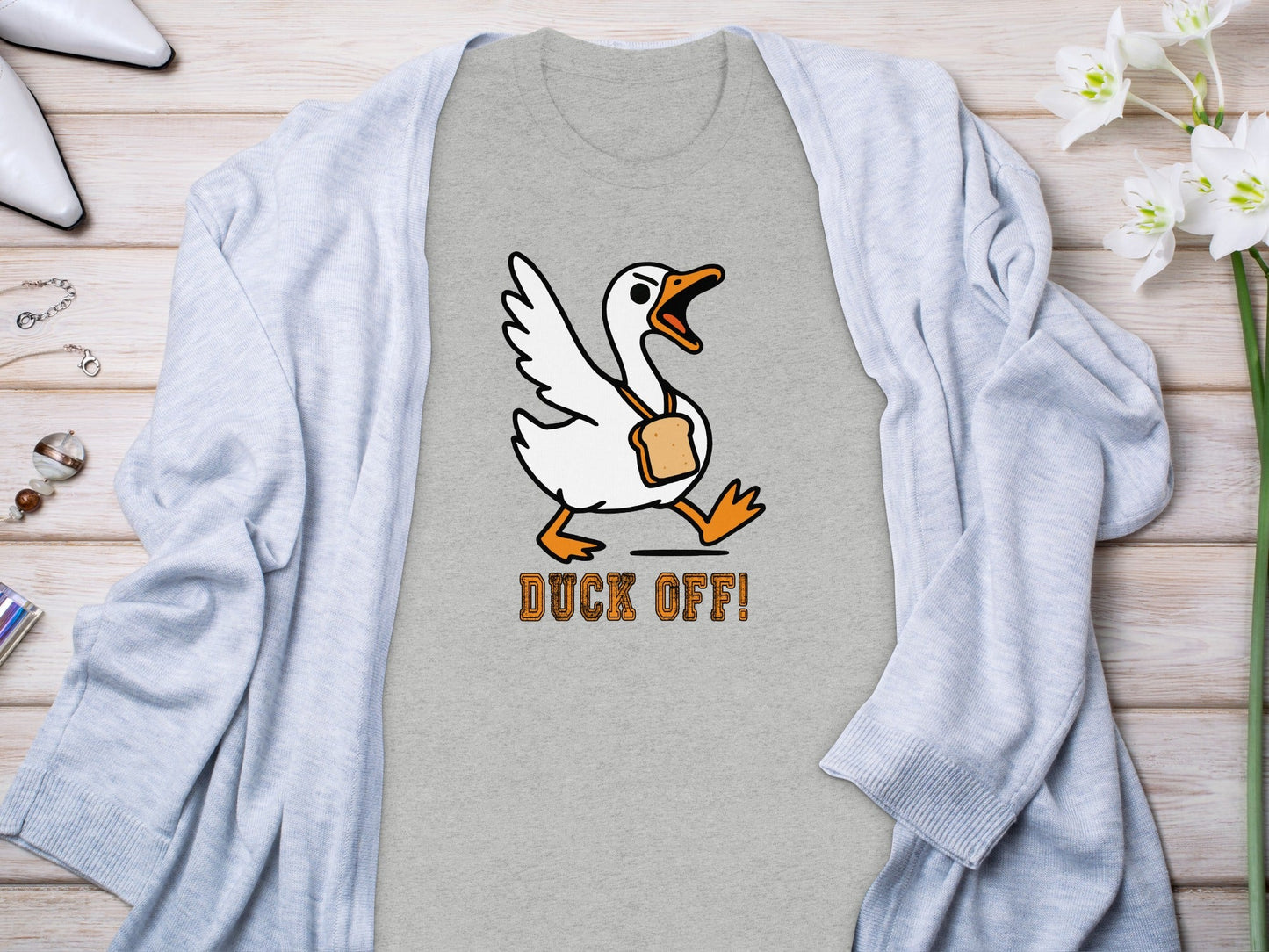 Duck Off Funny Angry Goose with Bread Slice T-Shirt