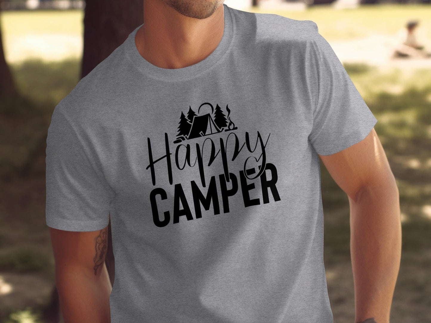Happy Camper with Trees and Tent Adventure Nature T-Shirt