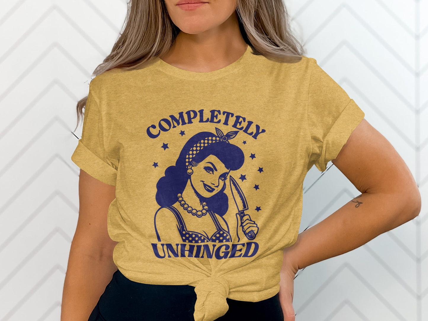 Retro Completely Unhinged Woman Holding Knife T-Shirt