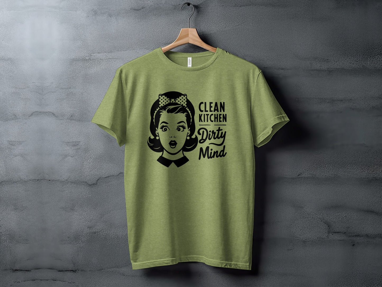 Clean Kitchen Dirty Mind Retro Woman Funny Graphic T-Shirt