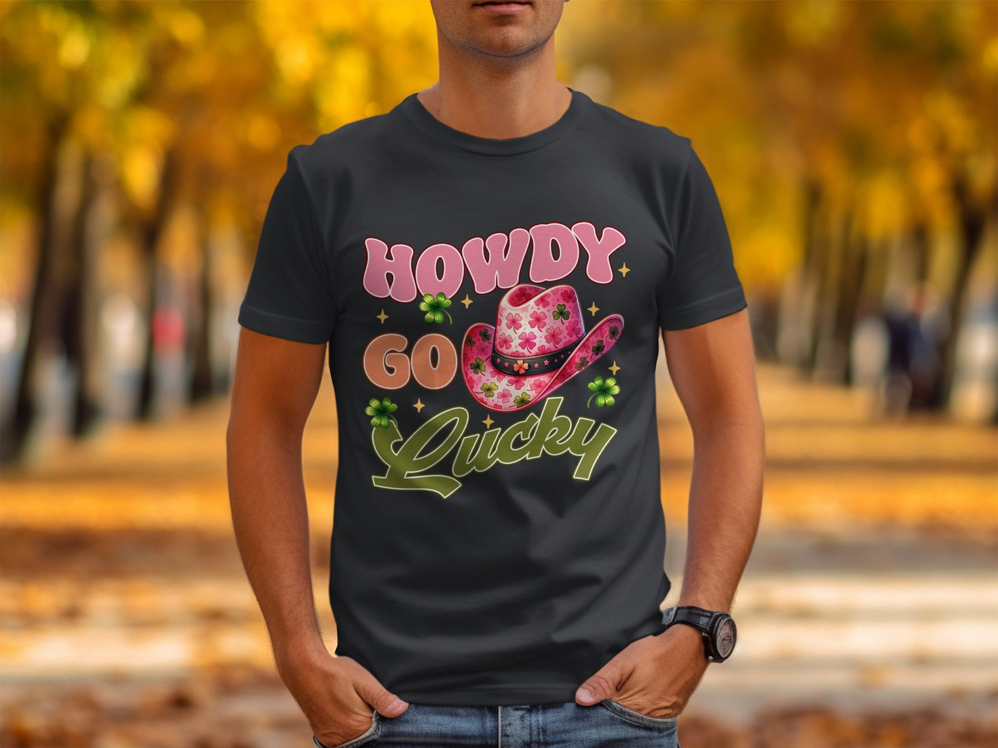Howdy Go Lucky T-Shirts, St Patricks Day, Cowboy Hat, Shamrock, Good Luck, Festive Apparel, Lucky Shirt, Irish Pride