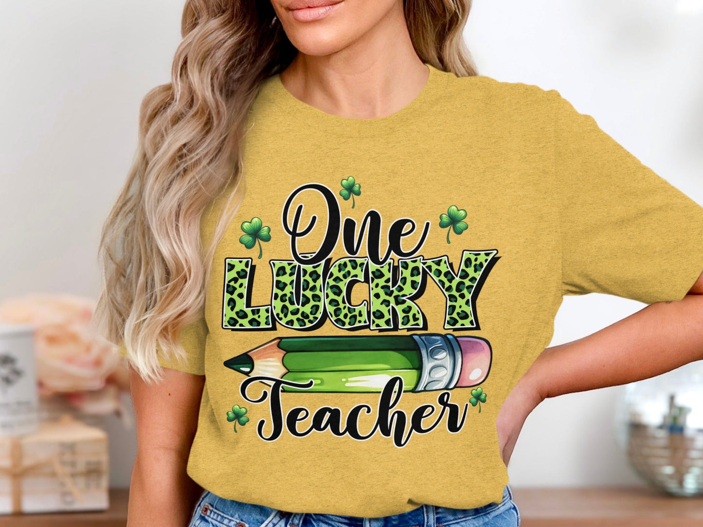 One Lucky Teacher With Pencil Illustration Design T-Shirt