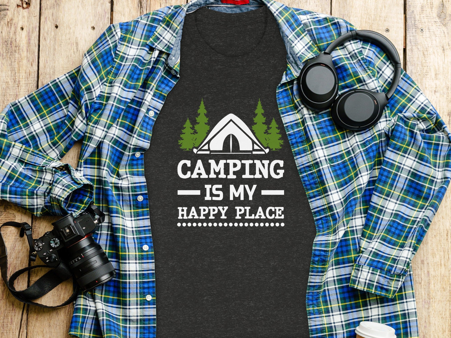 Camping Is My Happy Place Tent And Trees Graphic T-Shirt