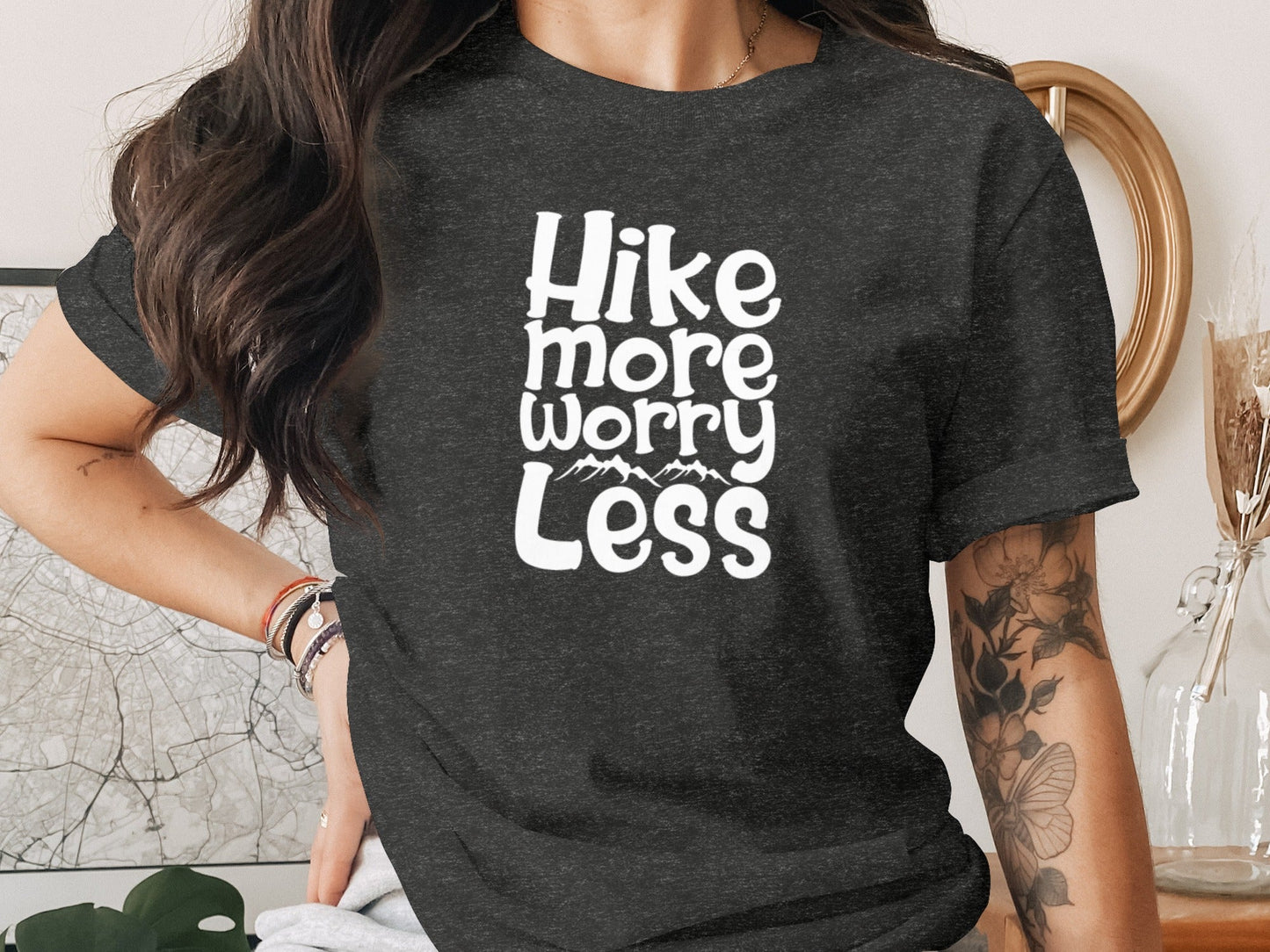 Hike More Worry Less Graphic Design Motivational T-Shirt