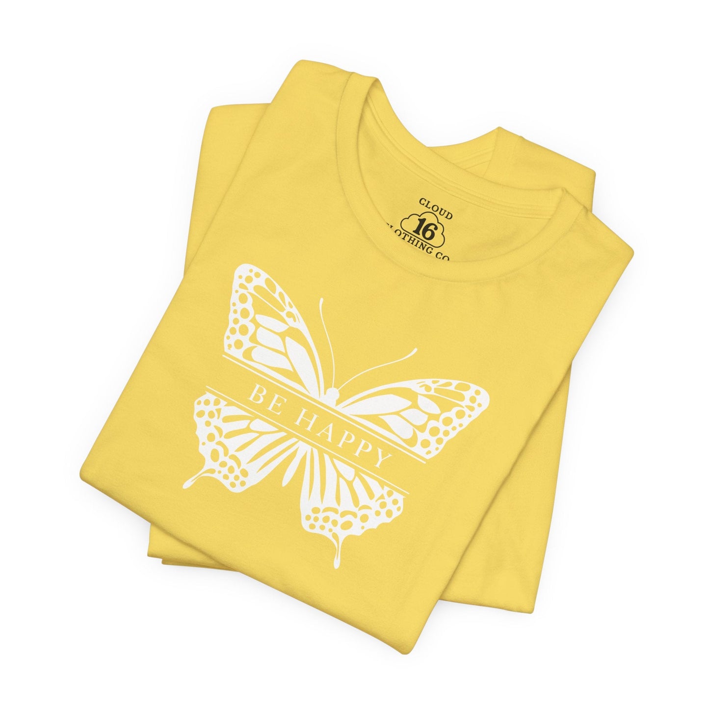 Be Happy Butterfly Tee - Womens Eco-Friendly T-Shirt - Positive Vibes Nature Lover Gift