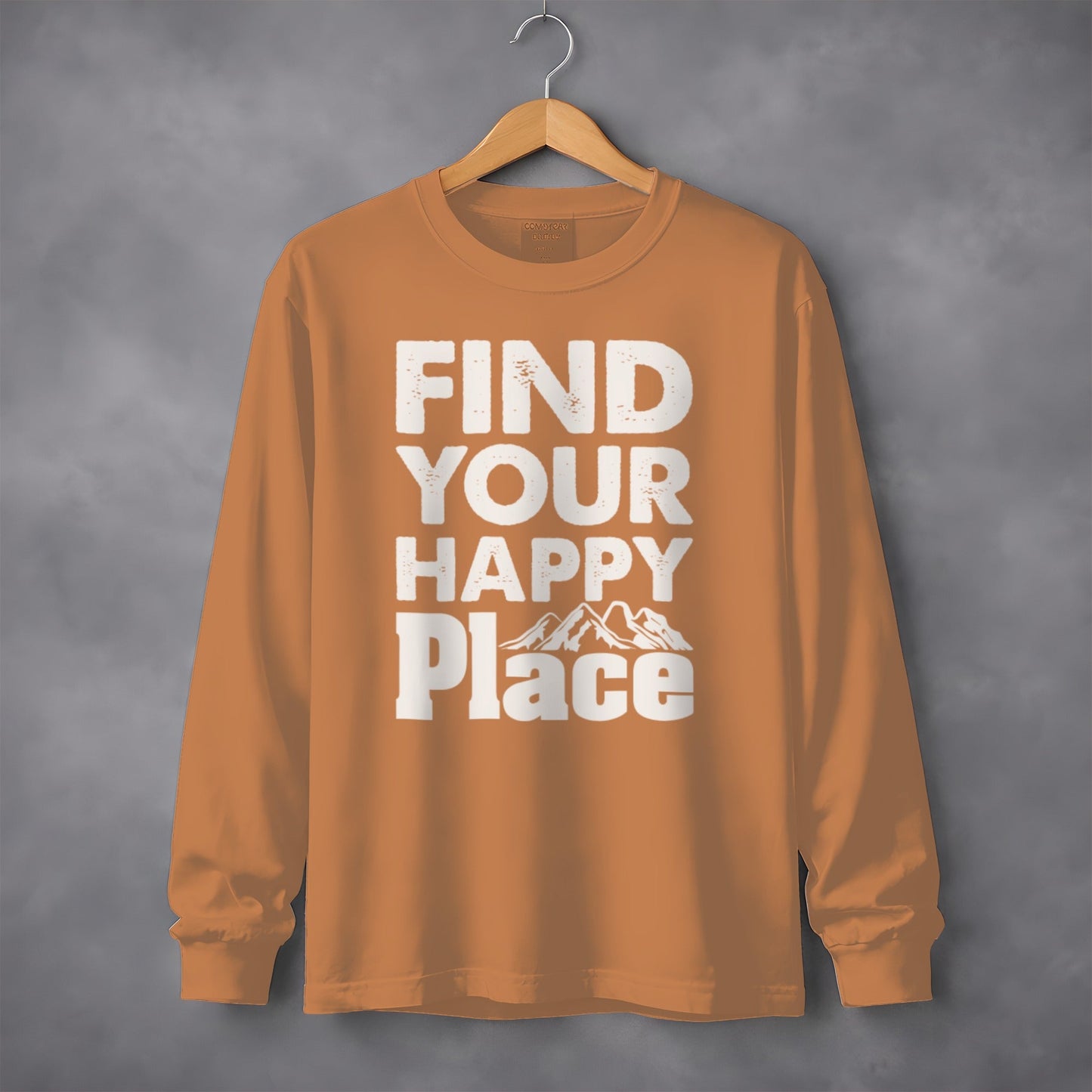 Find Your Happy Place With Mountains Graphic Long Sleeve T-Shirt
