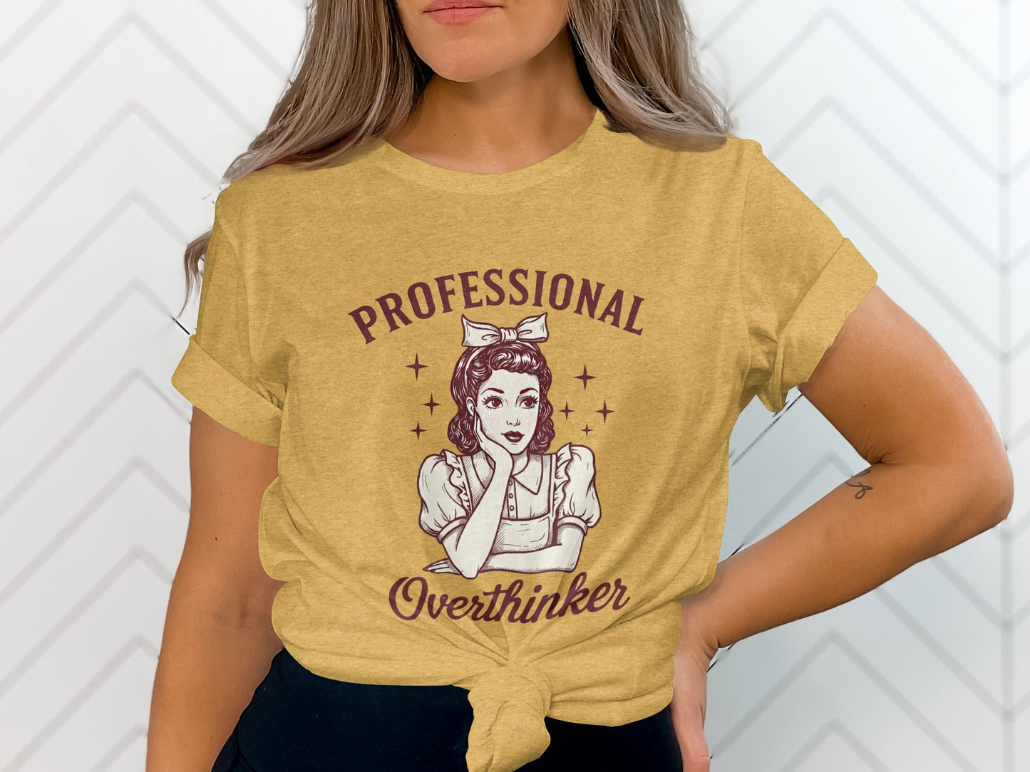 Professional Overthinker Cute Retro Girl Illustration T-Shirt