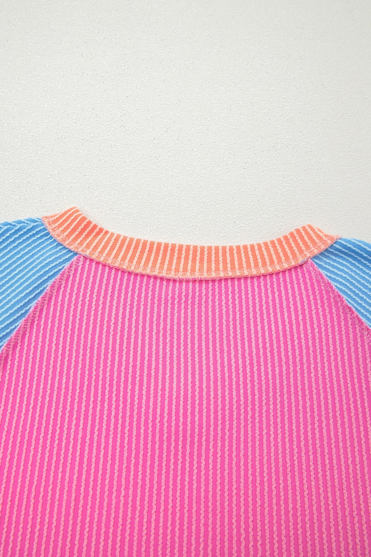 Rose Red Color Block Twisted Ribbed Tee