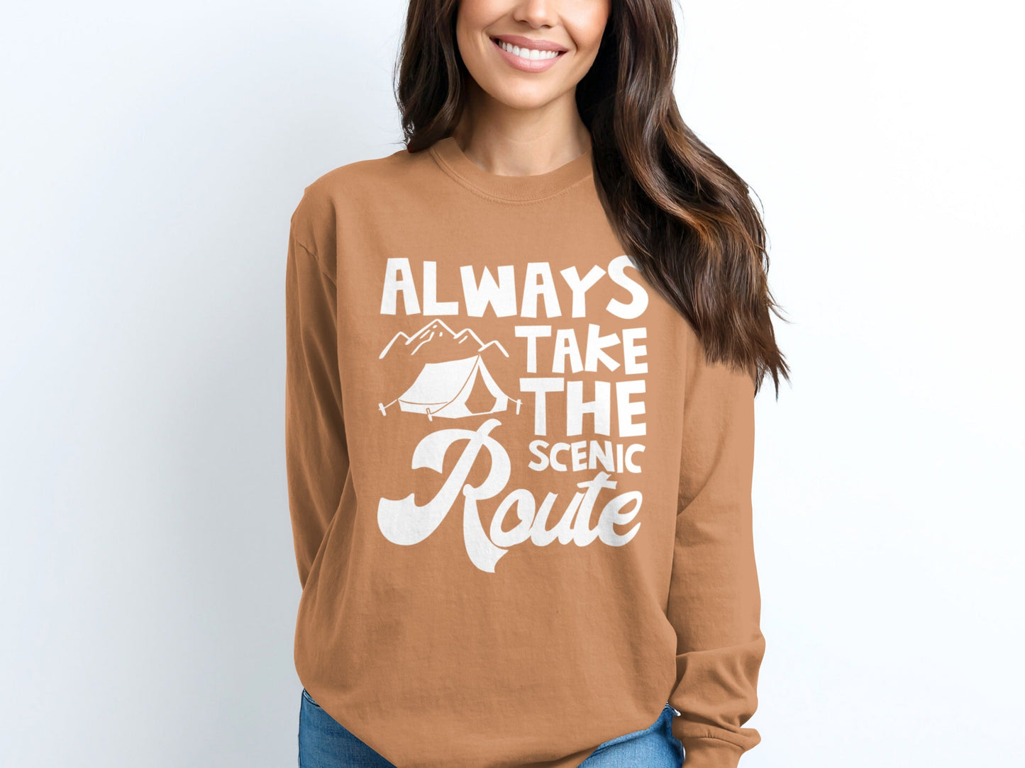 Always Take Scenic Route Camping Adventure Long Sleeve T-Shirt