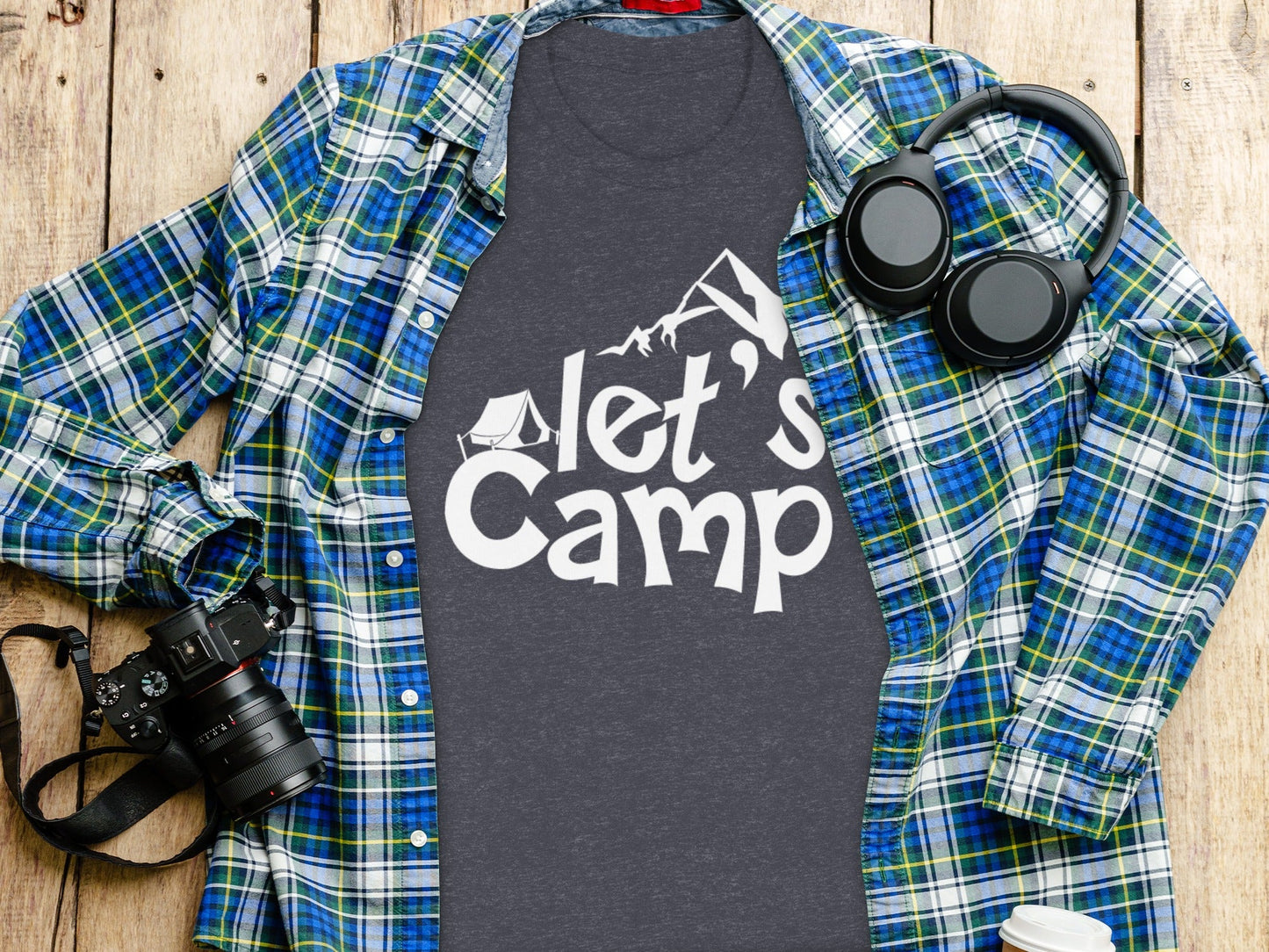 Lets Camp Tent With Mountain T-Shirt